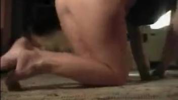 Hidden camera adult film showcasing a MILF obsessed with canine penis